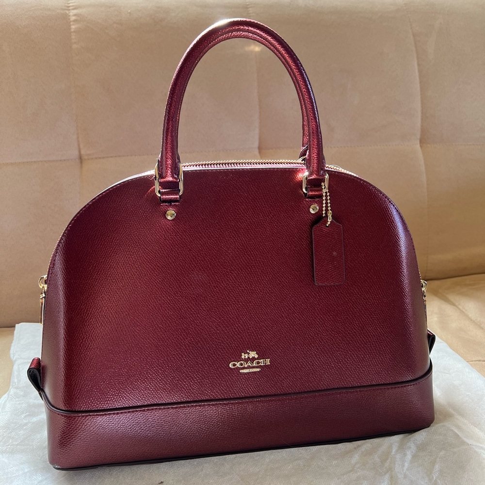 Coach Sierra Crossbody Satchel Large Metallic Cherry Red